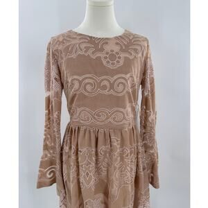 Altar'd State Beige Tan Lace Dress Large NWT Long Sleeve Mini L Short